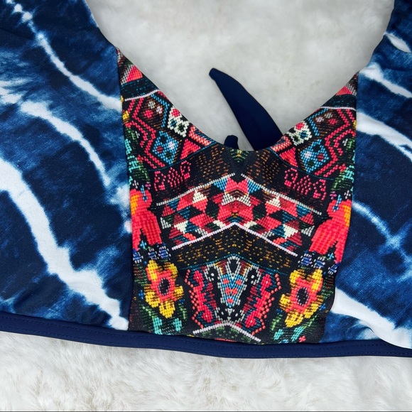 NEW Eidon Blue Tie Dye Beaded Print Bikini Top Size XL - Picture 2 of 9